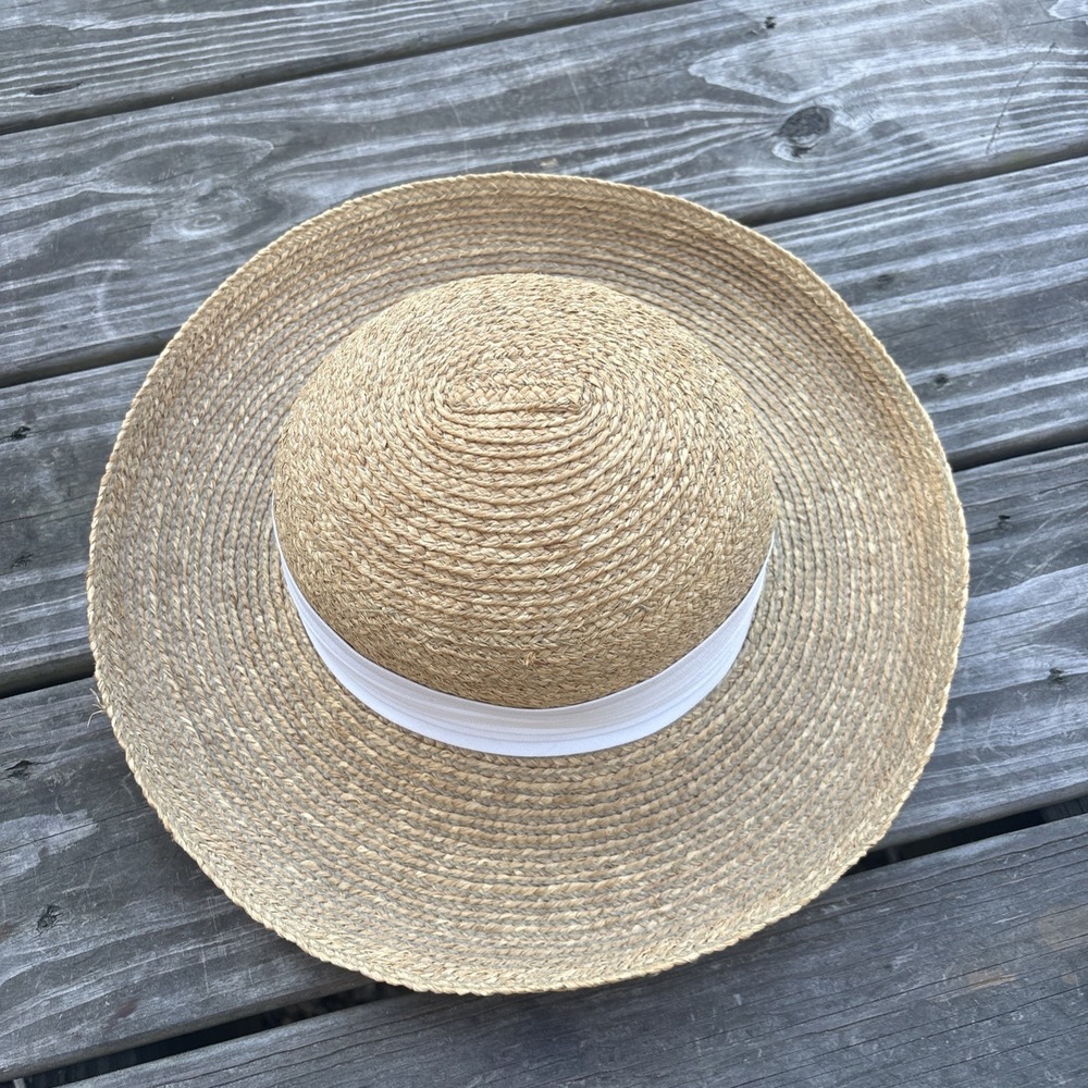 Helen Kaminski Handmade Australia Raffia Hat Natural OS white ribbon runs small - Picture 4 of 16